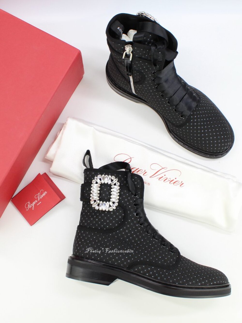 NEW Roger Vivier Viv Rangers Strass Booties, Black, EU 38 Crystal Pilgrim Buckle